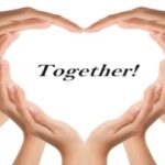 Hands form a circle around the word 'Together!' signaling unity and collaboration.